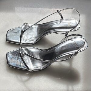 Metallic Silver Strappy Slingback Heels